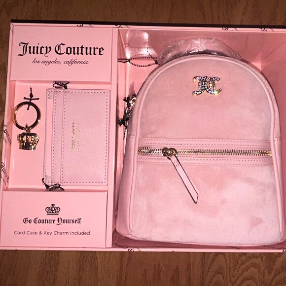 Juicy Couture Pink Velvet Mini Bag Set: A Pink Wallet and Key Chain Included - Picture 1 of 4